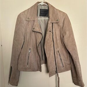 ALLSAINTS Neve Suede Biker Jacket Women's Size 10 Pale Grey taupe